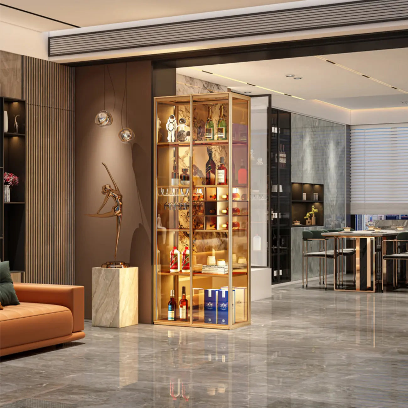 Vitrine de luxe à plusieurs niveaux en verre beige avec éclairage