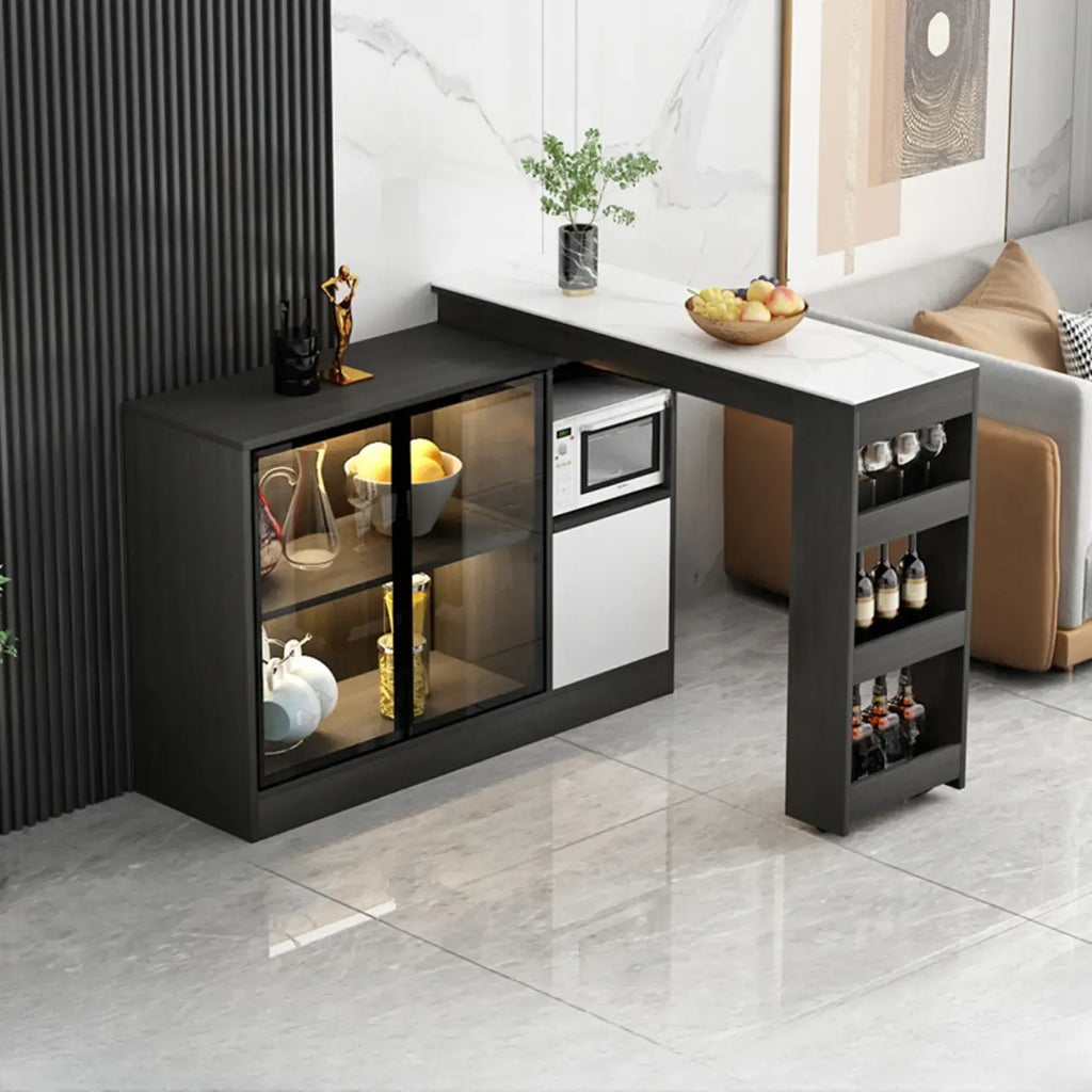 Table de bar moderne marron avec rangement pour le vin, idéale pour le salon.