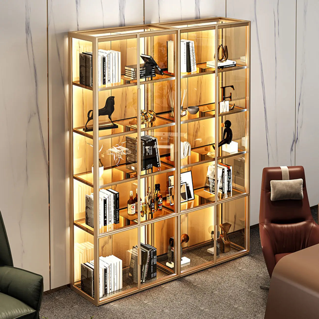Vitrine de luxe à plusieurs niveaux en verre beige avec éclairage