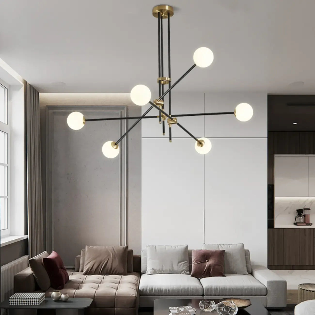 Lampadario Sputnik Industriale Nero a 6 Luci