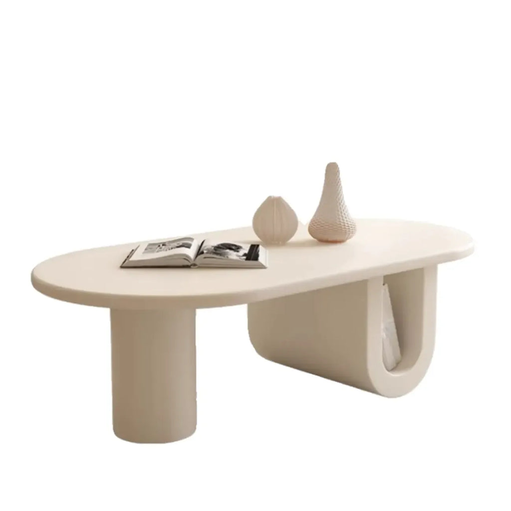 Table basse ovale blanche minimaliste avec rangement pour usage intérieur