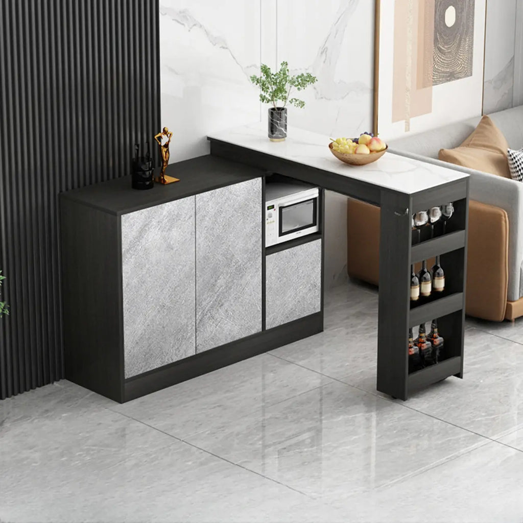 Table de bar moderne marron avec rangement pour le vin, idéale pour le salon.