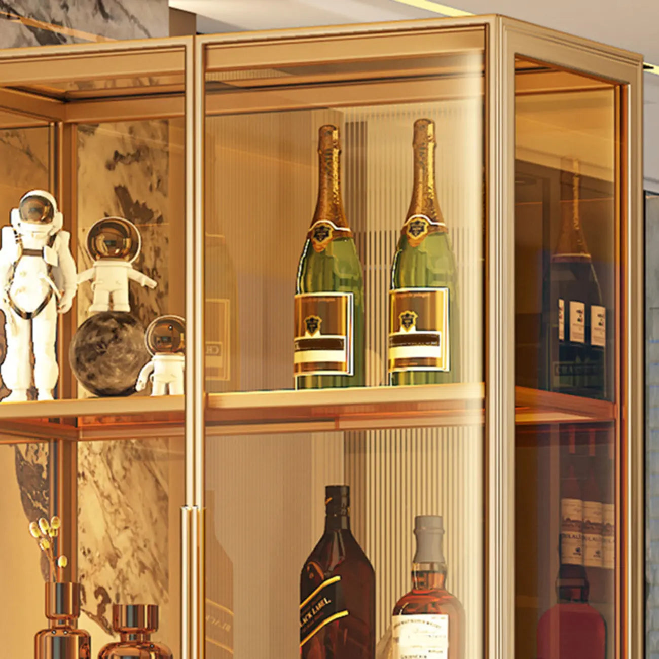 Vitrine de luxe à plusieurs niveaux en verre beige avec éclairage