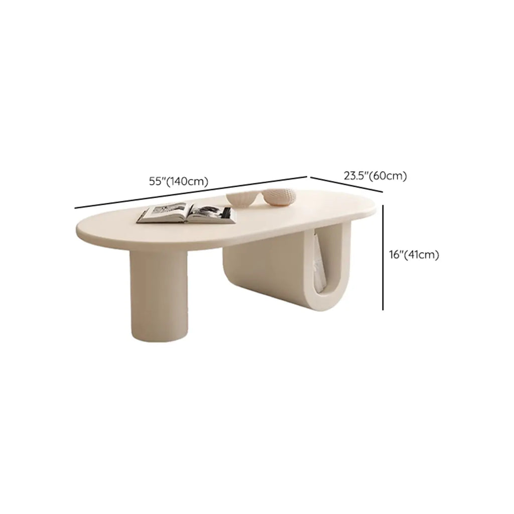 Table basse ovale blanche minimaliste avec rangement pour usage intérieur