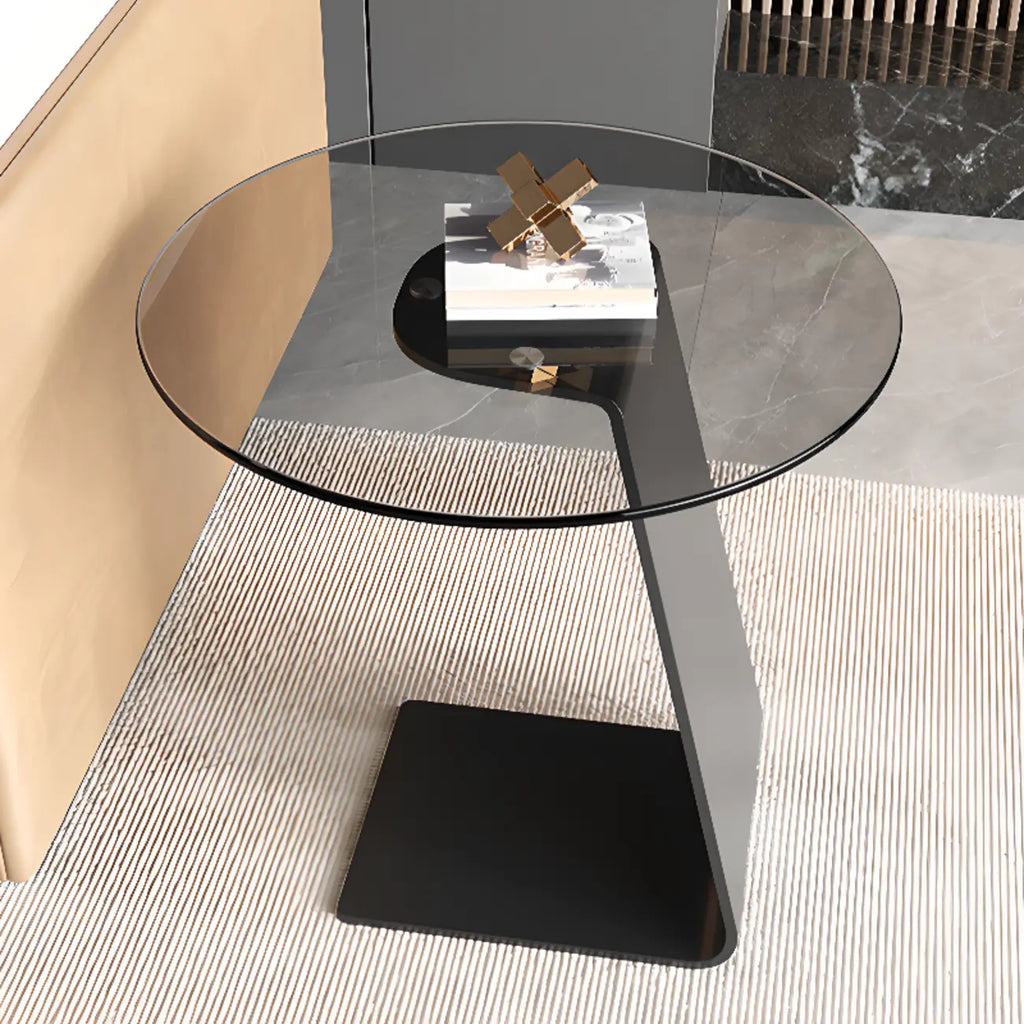 Table d'appoint ronde en verre en forme de C pour salon