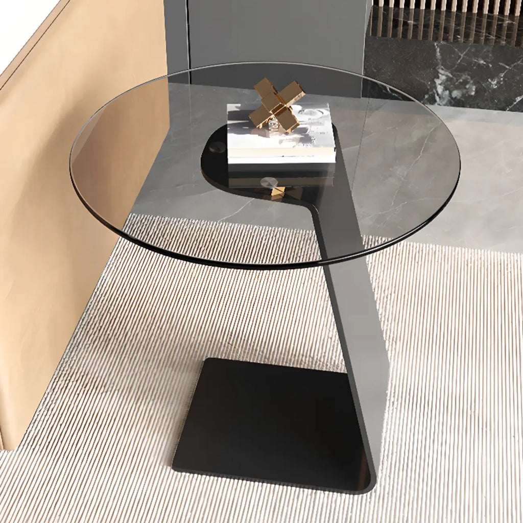 Table d'appoint ronde en verre en forme de C pour salon