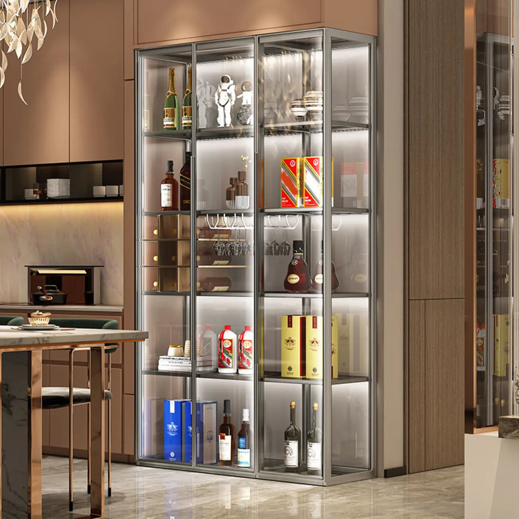 Vitrine de luxe à plusieurs niveaux en verre beige avec éclairage