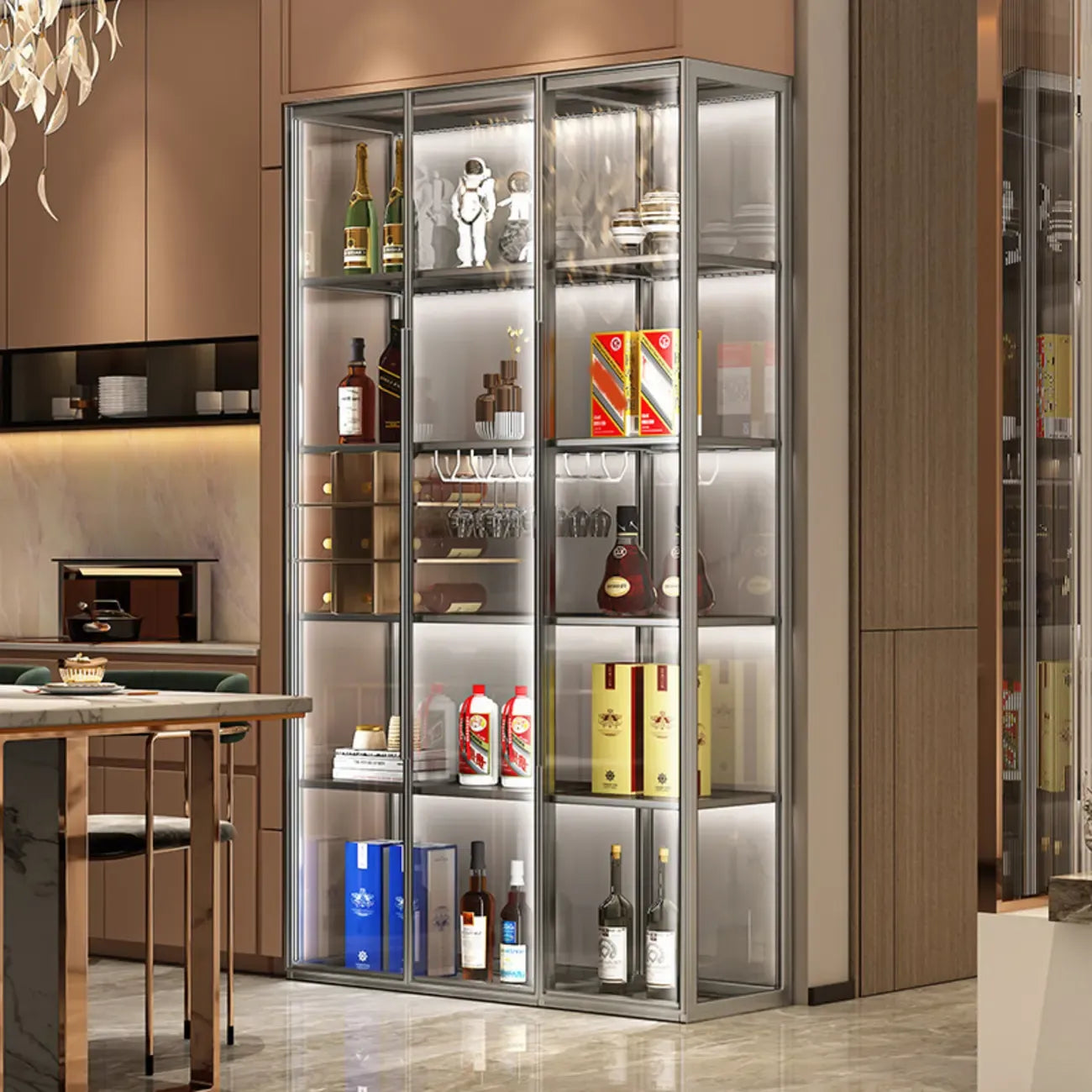 Vitrine de luxe à plusieurs niveaux en verre beige avec éclairage