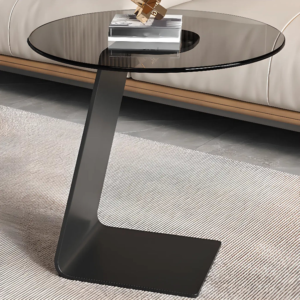Table d'appoint ronde en verre en forme de C pour salon