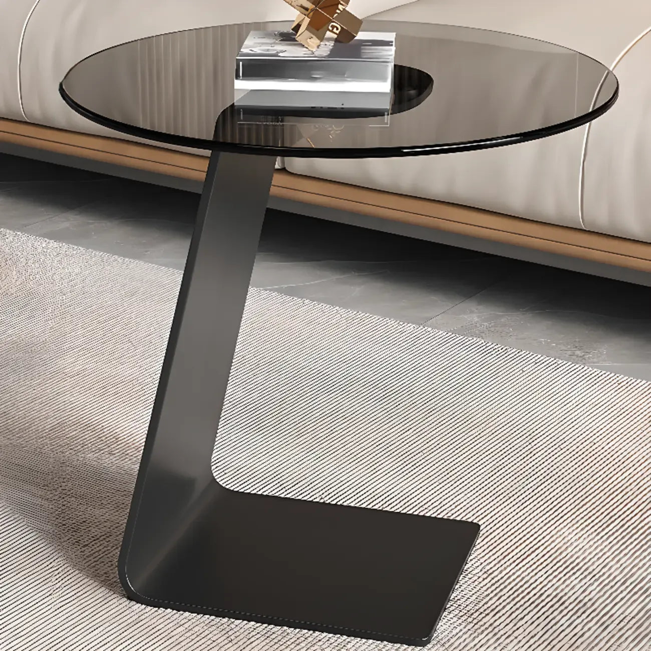 Table d'appoint ronde en verre en forme de C pour salon
