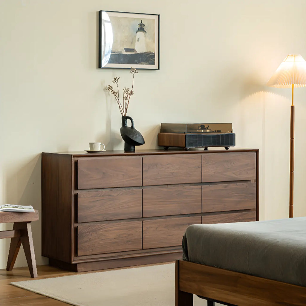 Commode double élégante en bois massif avec 9 tiroirs pour chambre à coucher