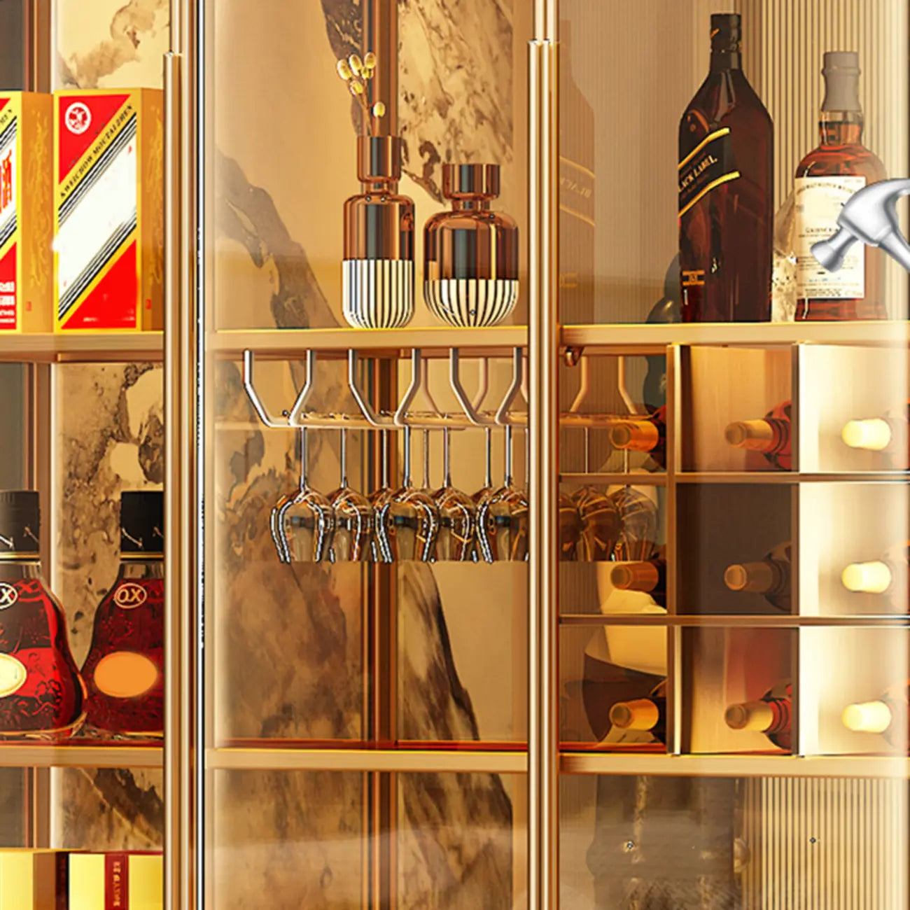 Vitrine de luxe à plusieurs niveaux en verre beige avec éclairage