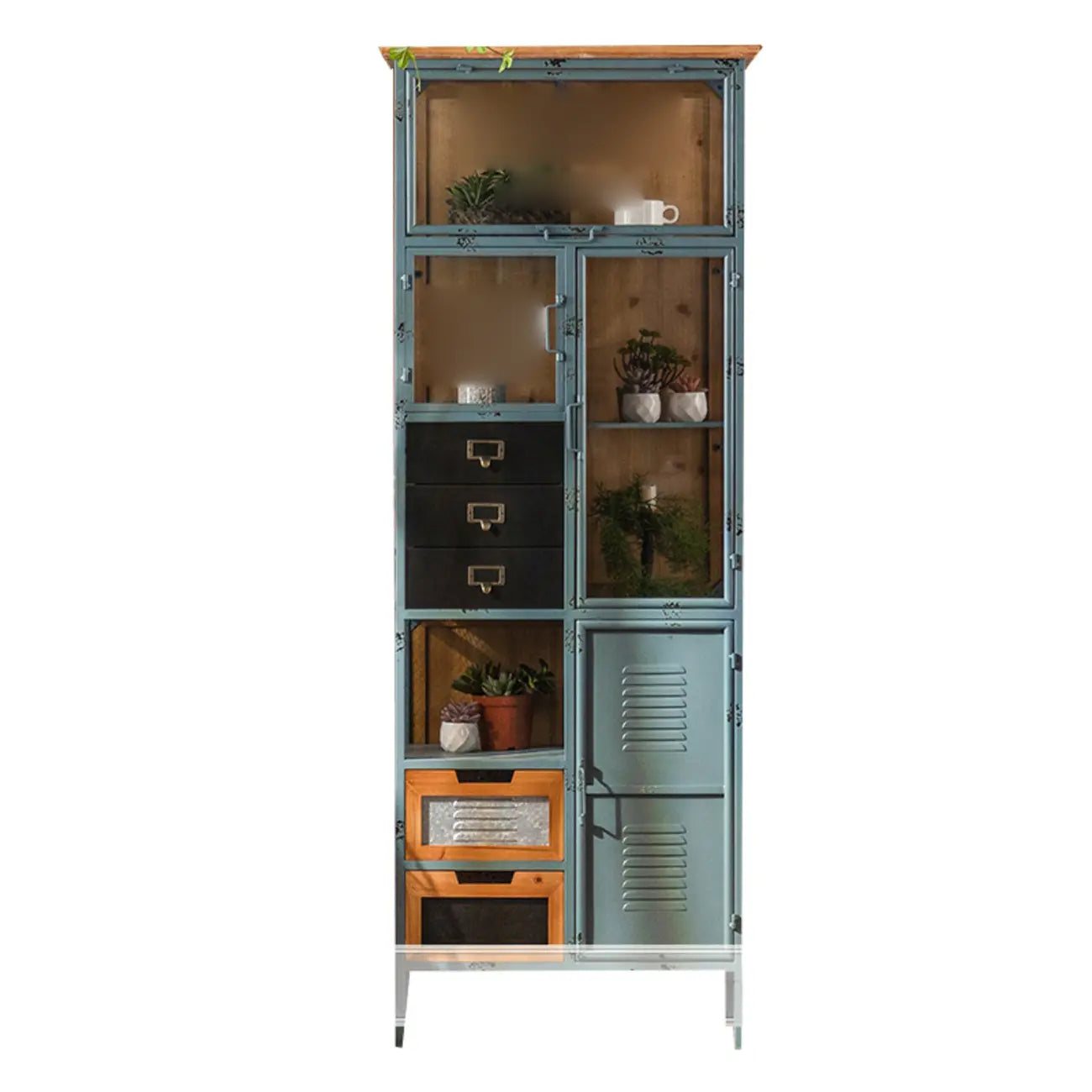 Vitrine élégante en bois et métal incurvée pour cuisine
