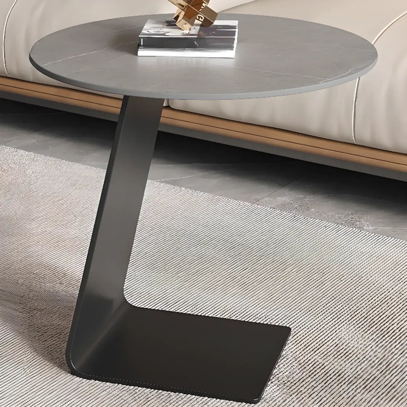Table d'appoint ronde en verre en forme de C pour salon