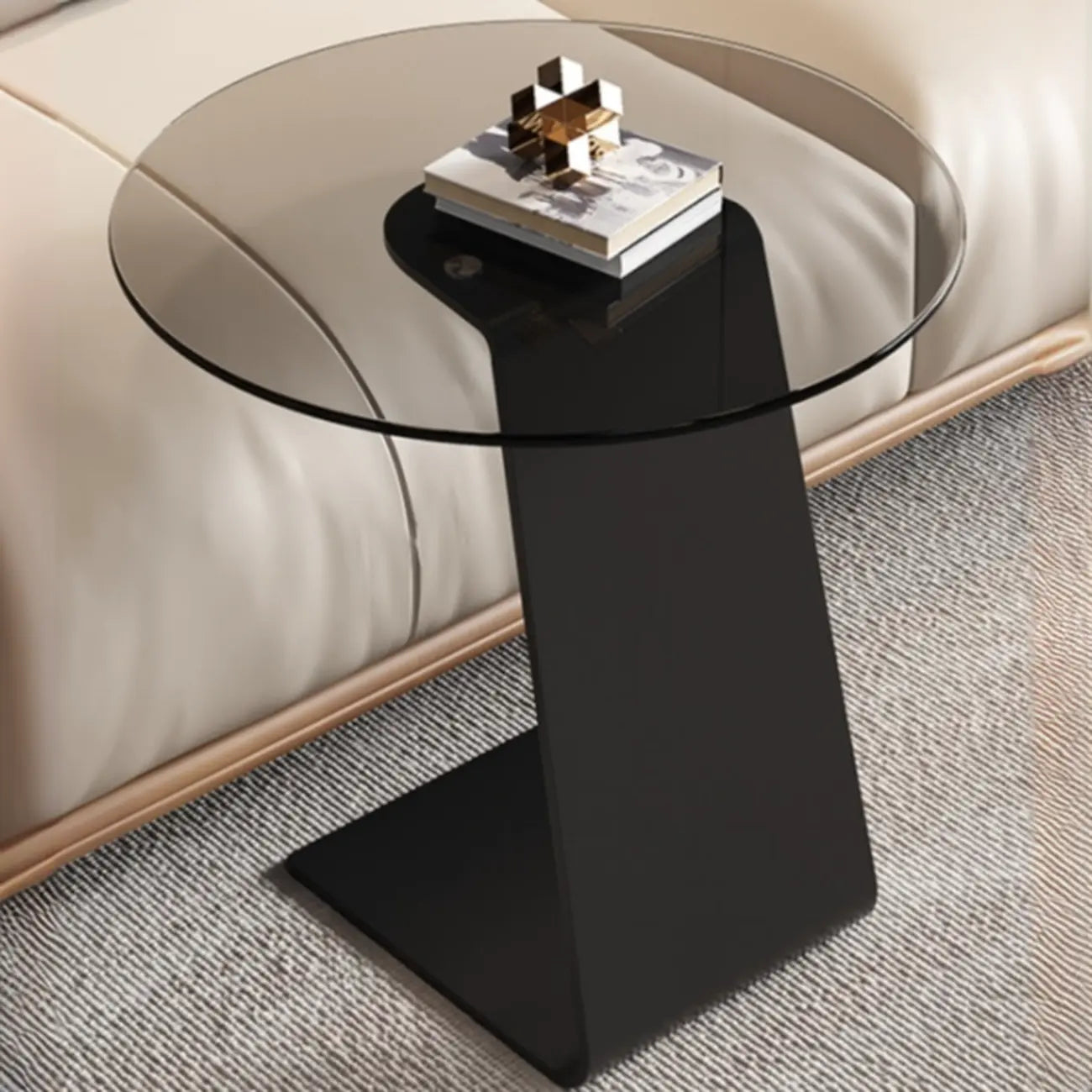 Table d'appoint ronde en verre en forme de C pour salon
