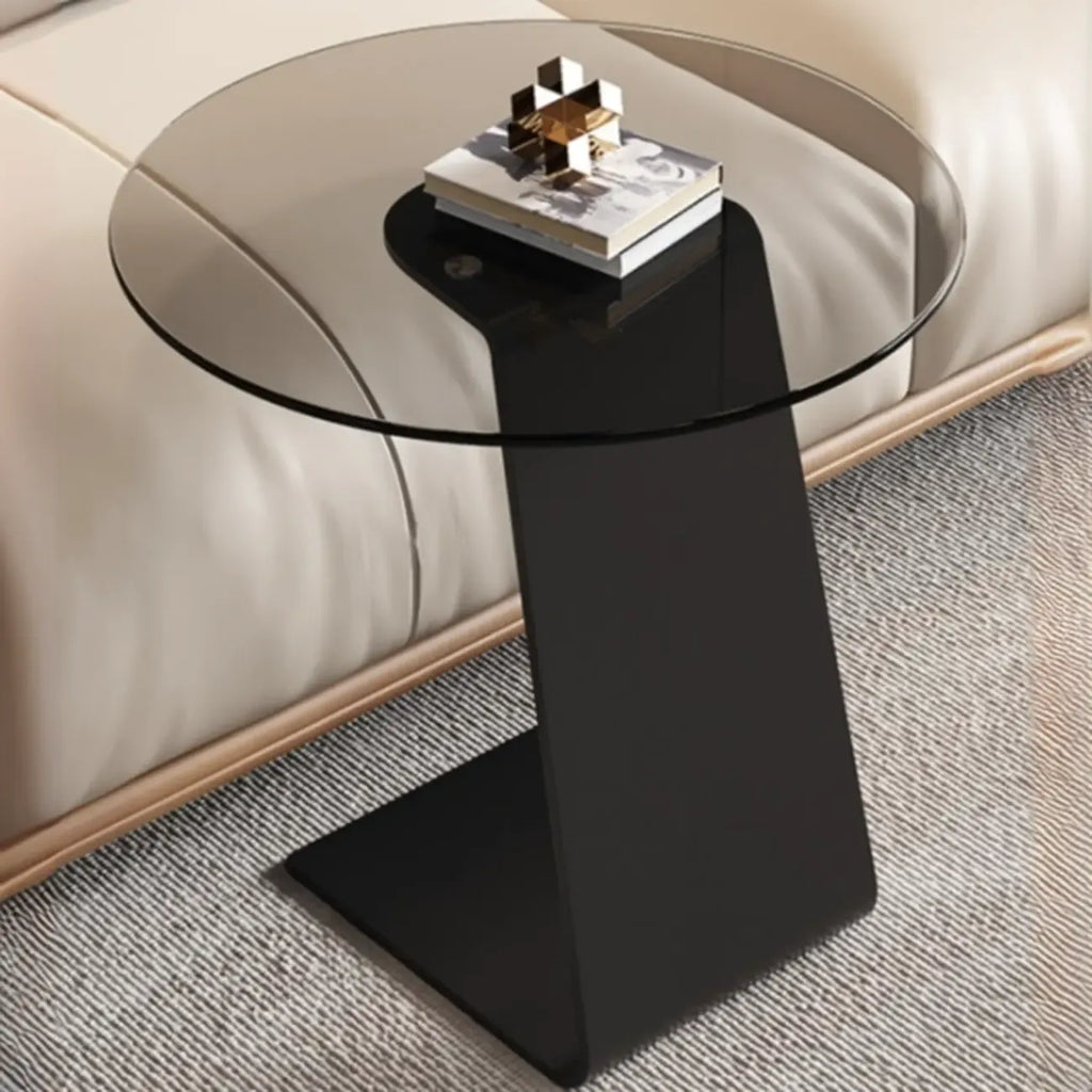 Table d'appoint ronde en verre en forme de C pour salon