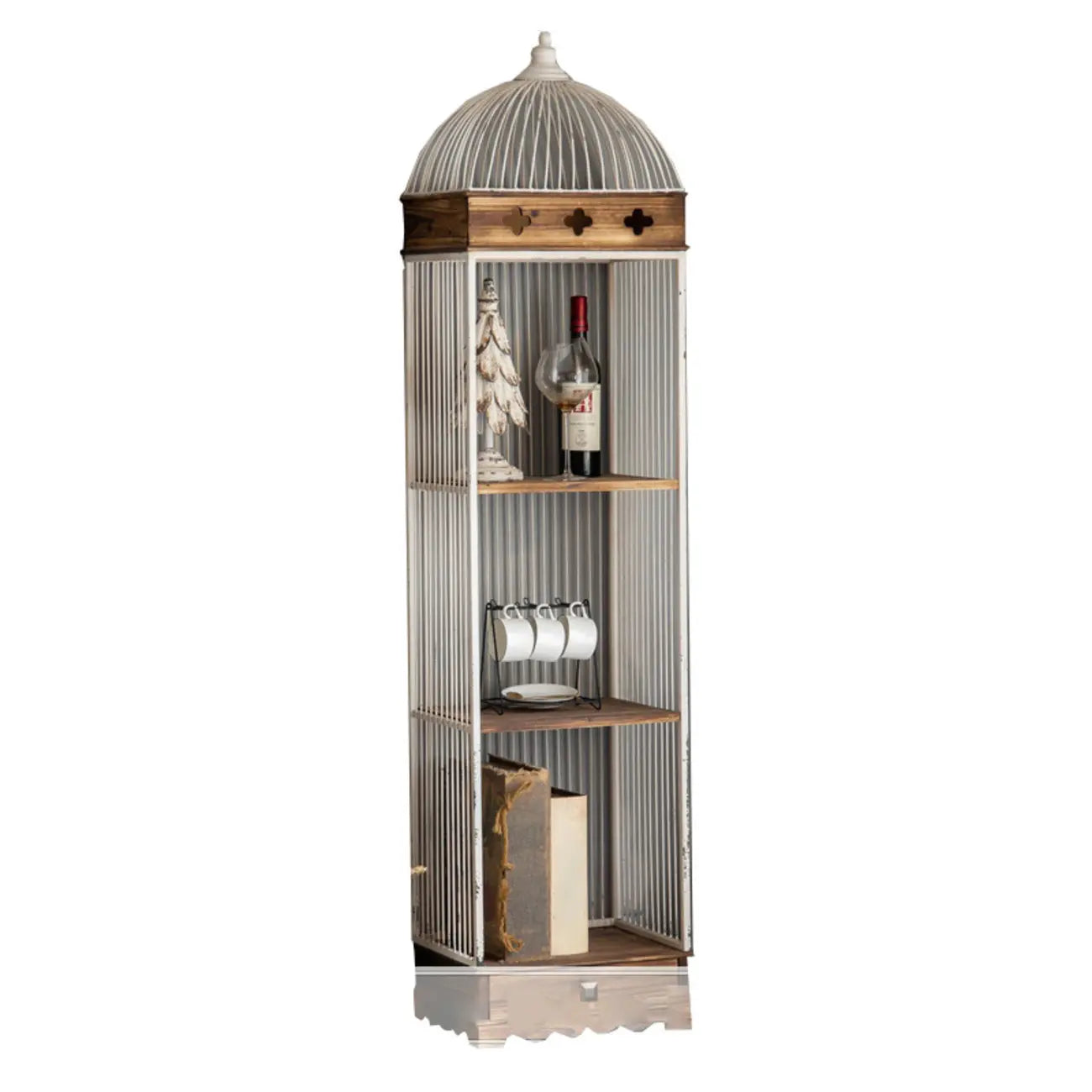 Vitrine élégante en bois et métal incurvée pour cuisine