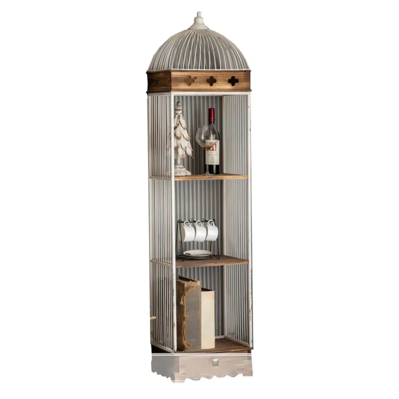 Vitrine élégante en bois et métal incurvée pour cuisine
