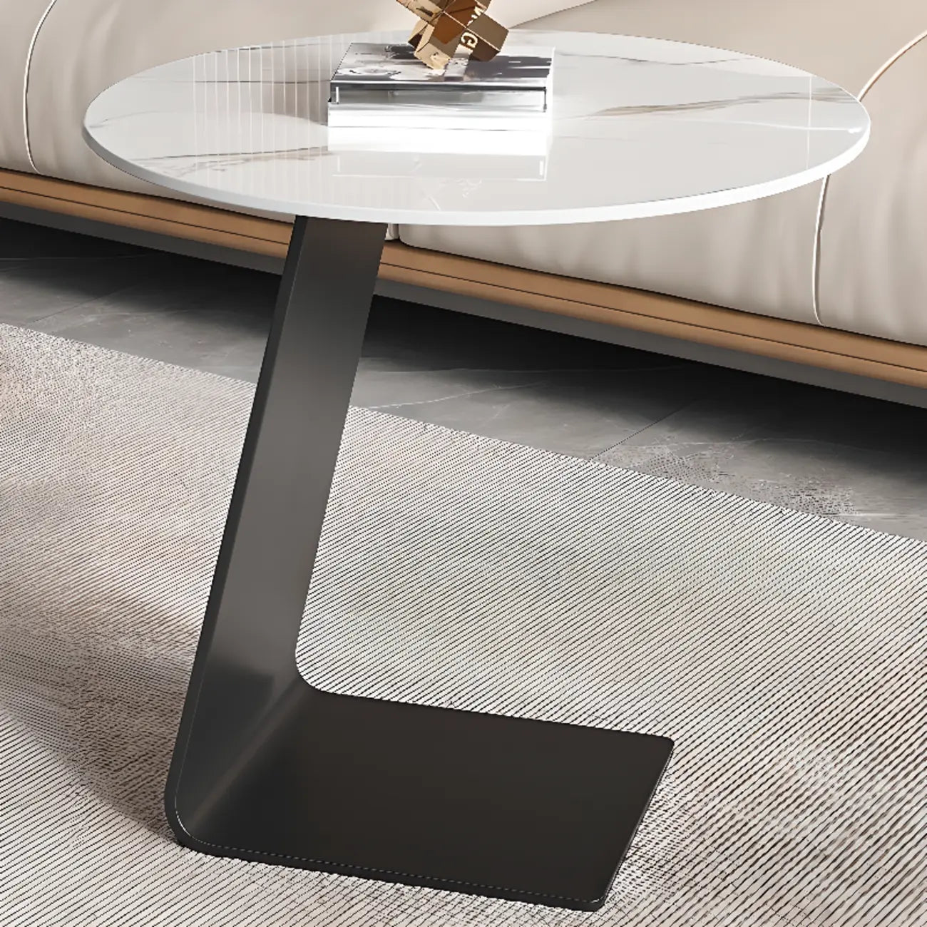 Table d'appoint ronde en verre en forme de C pour salon