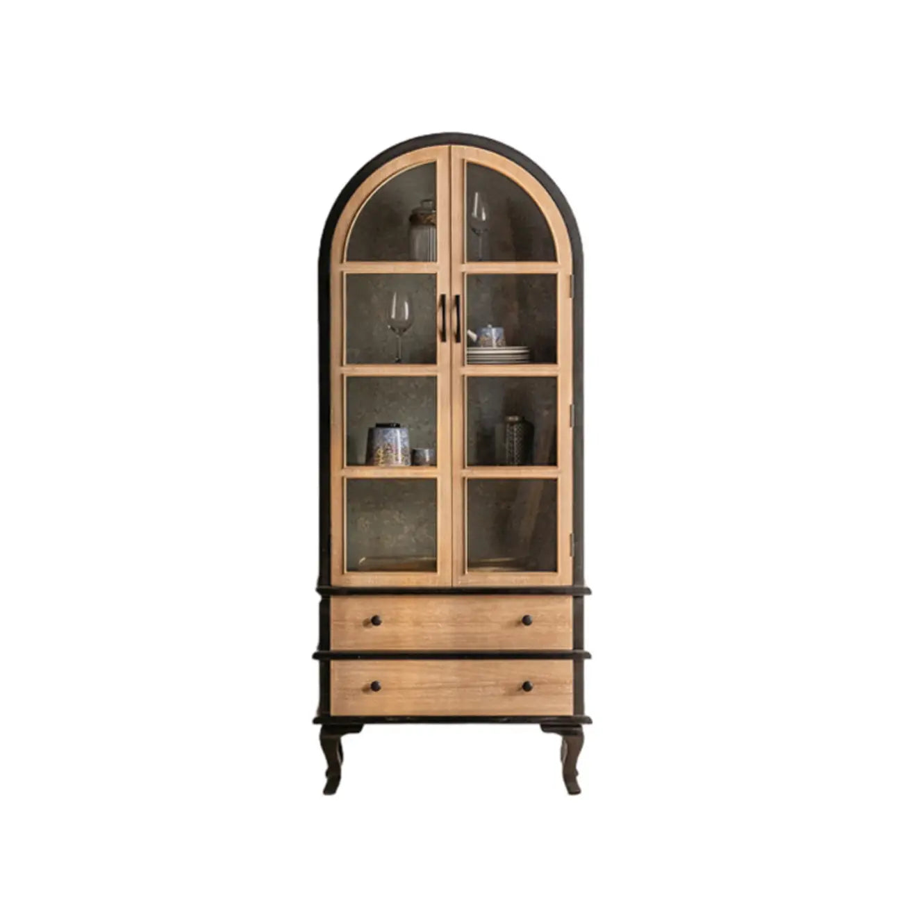 Vitrine élégante en bois et métal incurvée pour cuisine