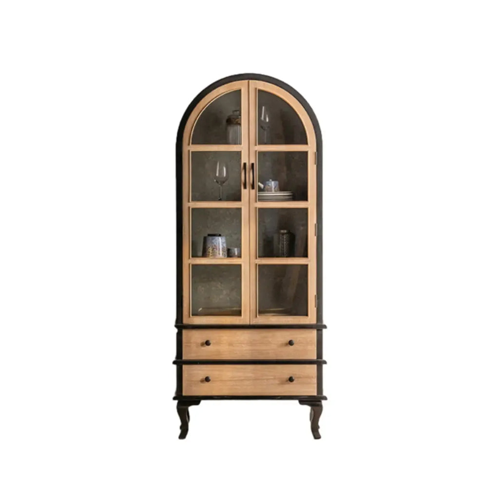 Vitrine élégante en bois et métal incurvée pour cuisine