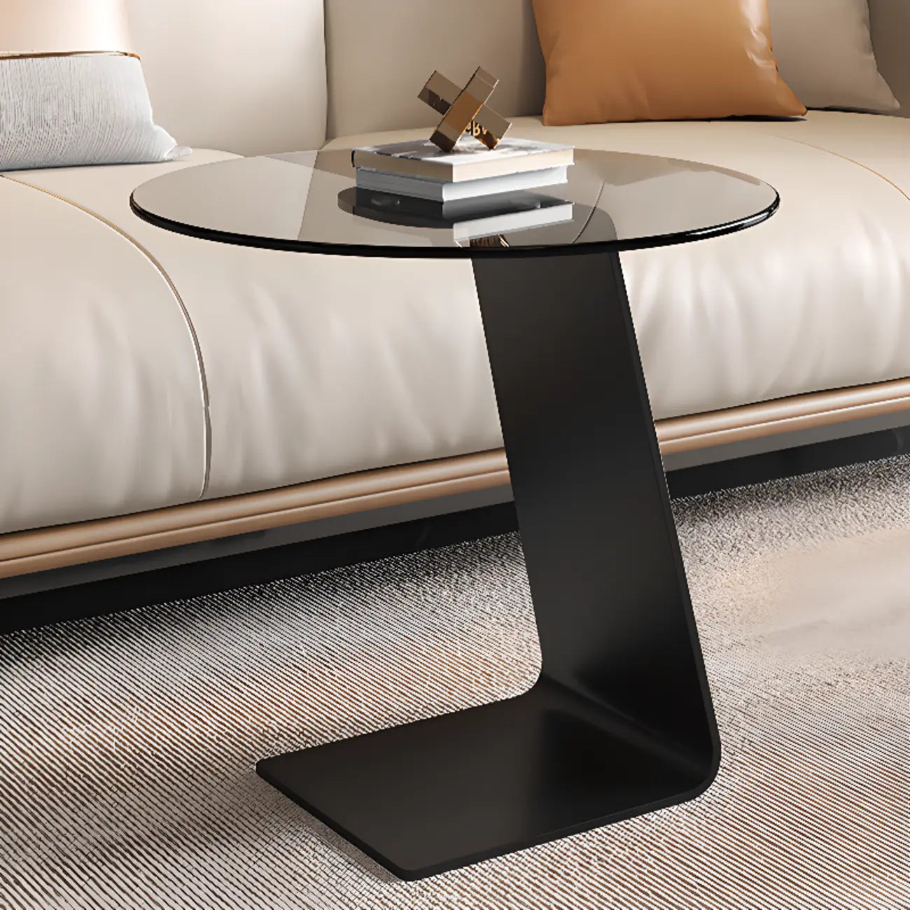 Table d'appoint ronde en verre en forme de C pour salon