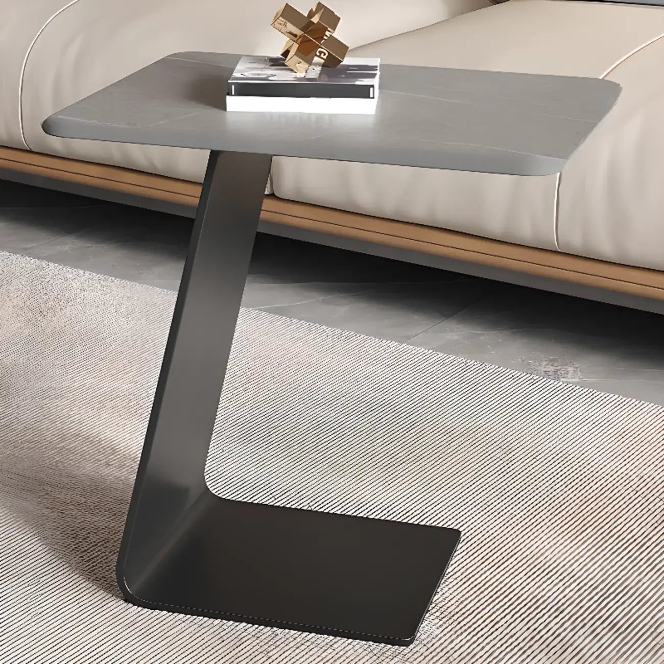 Table d'appoint ronde en verre en forme de C pour salon
