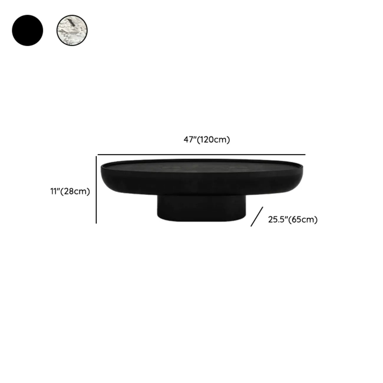 Table basse ronde moderne en fibre de verre noire avec plateau