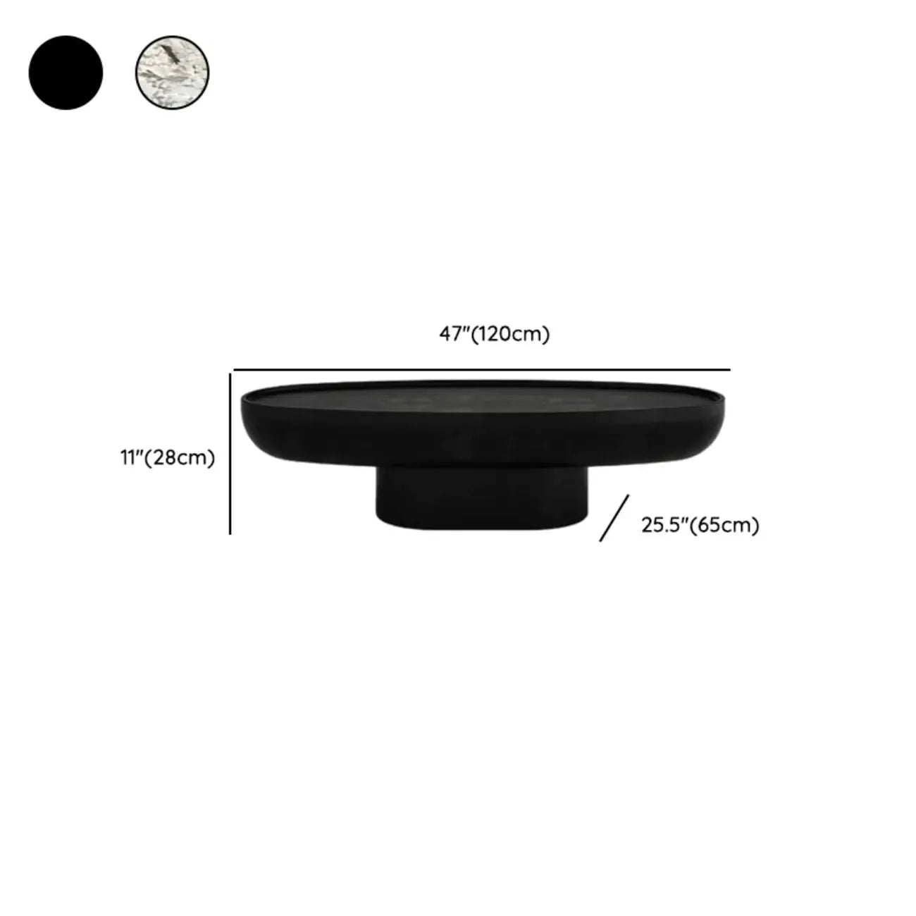 Table basse ronde moderne en fibre de verre noire avec plateau