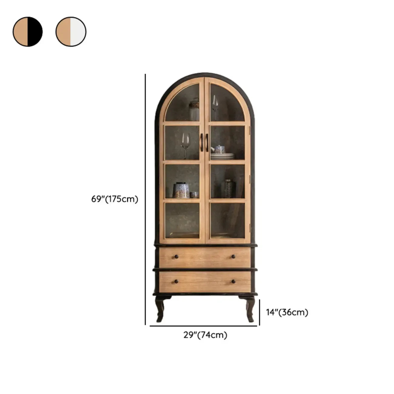 Vitrine élégante en bois et métal incurvée pour cuisine