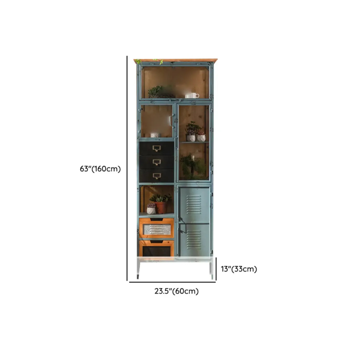 Vitrine élégante en bois et métal incurvée pour cuisine