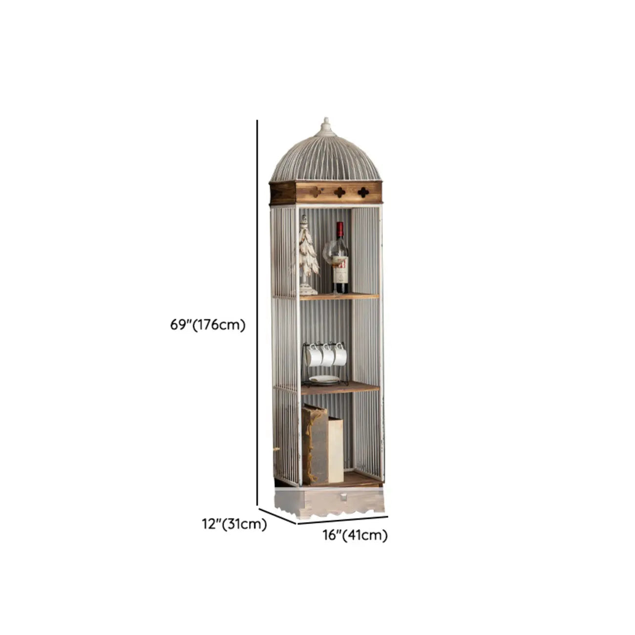 Vitrine élégante en bois et métal incurvée pour cuisine