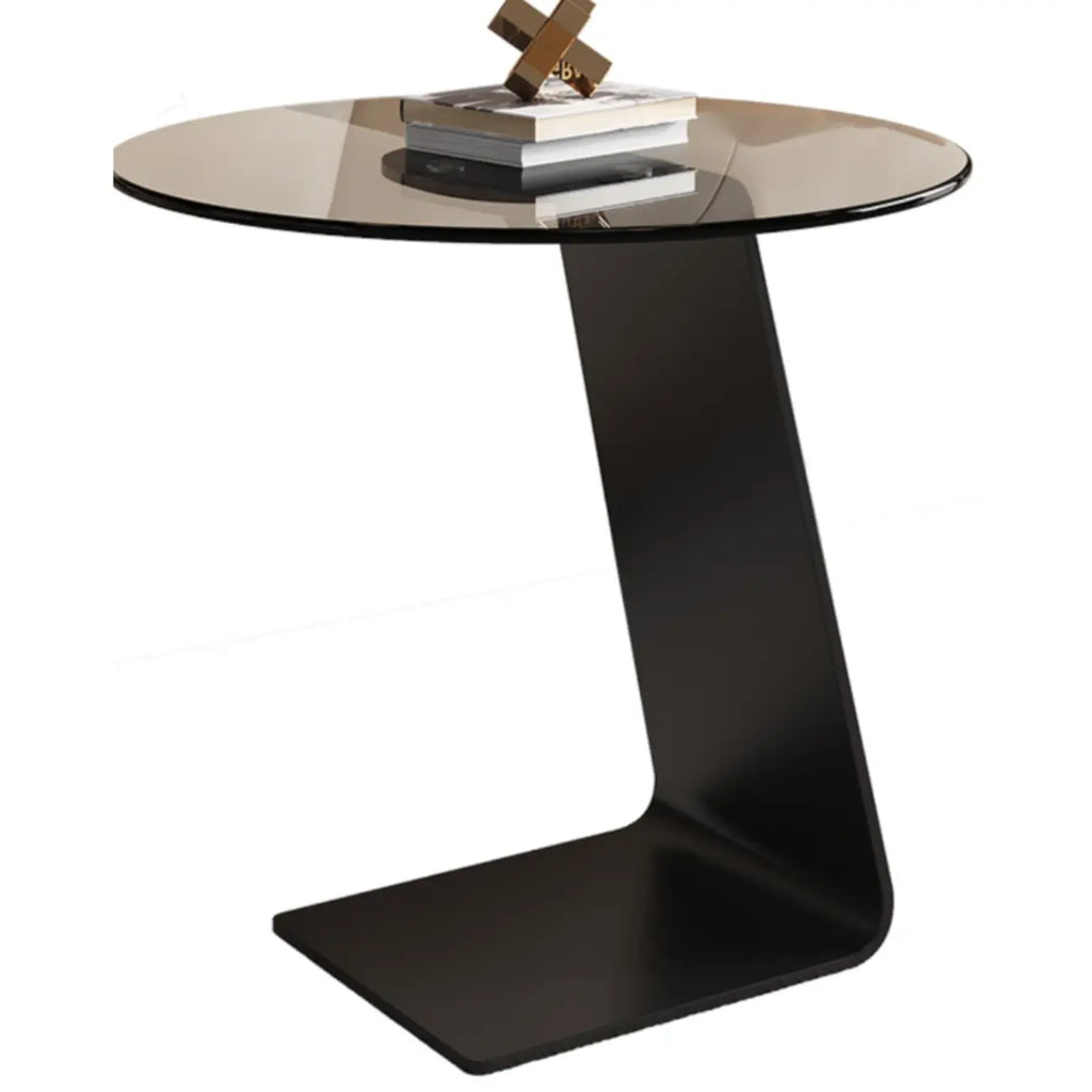Table d'appoint ronde en verre en forme de C pour salon
