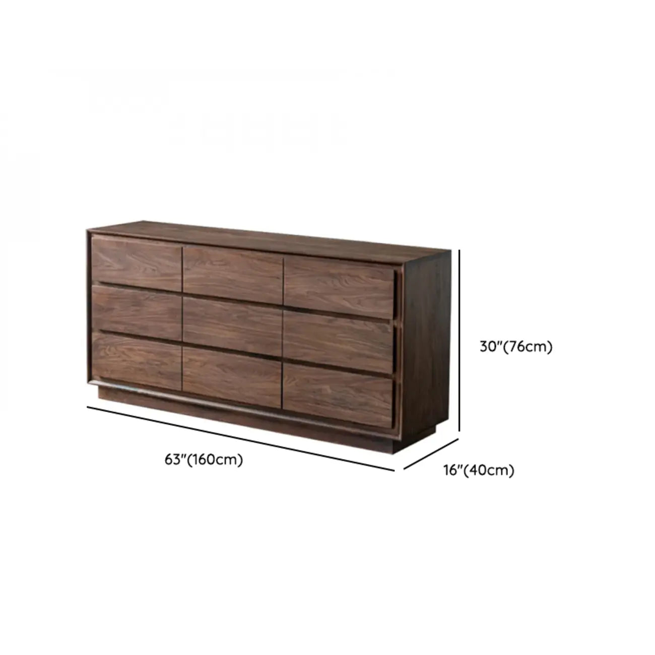 Commode double élégante en bois massif avec 9 tiroirs pour chambre à coucher