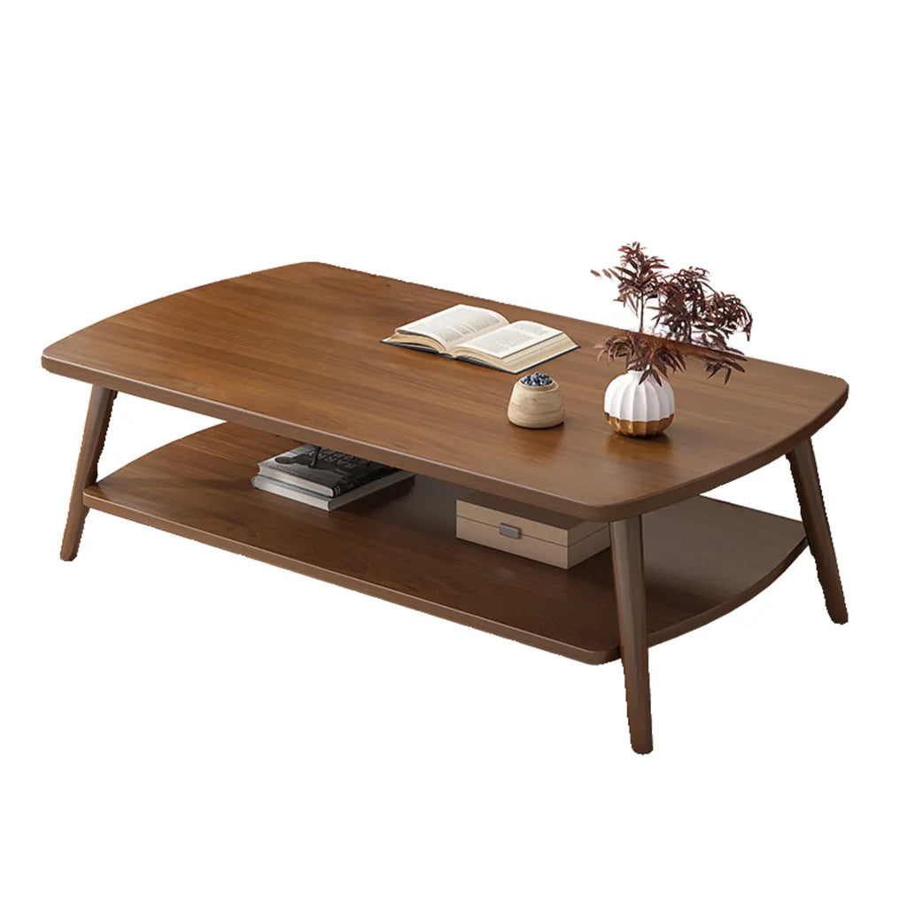 Tavolino da Caffè in Legno Scandinavo a 2 Livelli con Design Salvaspazio