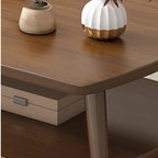 Tavolino da Caffè in Legno Scandinavo a 2 Livelli con Design Salvaspazio