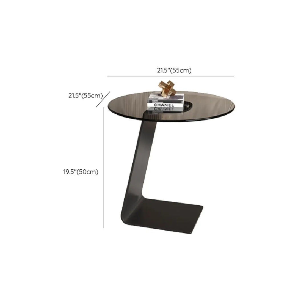 Table d'appoint ronde en verre en forme de C pour salon
