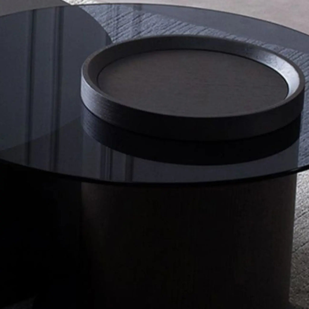 Table basse gigogne moderne noire à plateau rond avec rangement