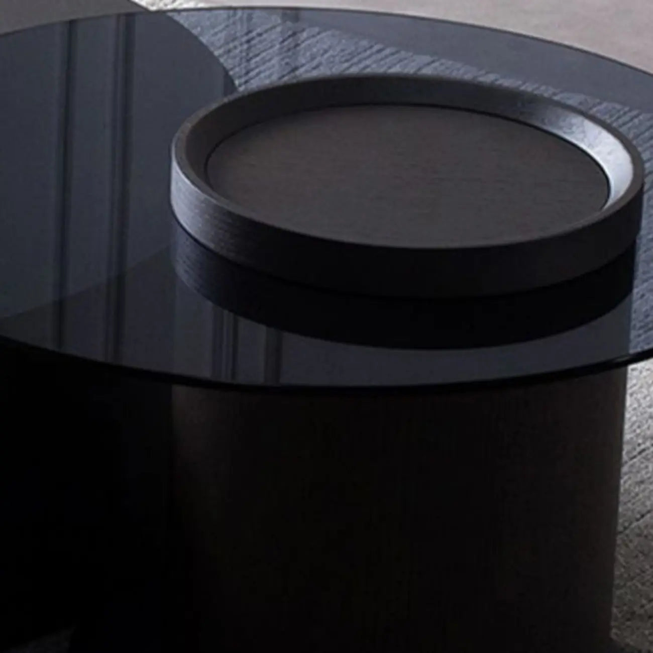 Table basse gigogne moderne noire à plateau rond avec rangement