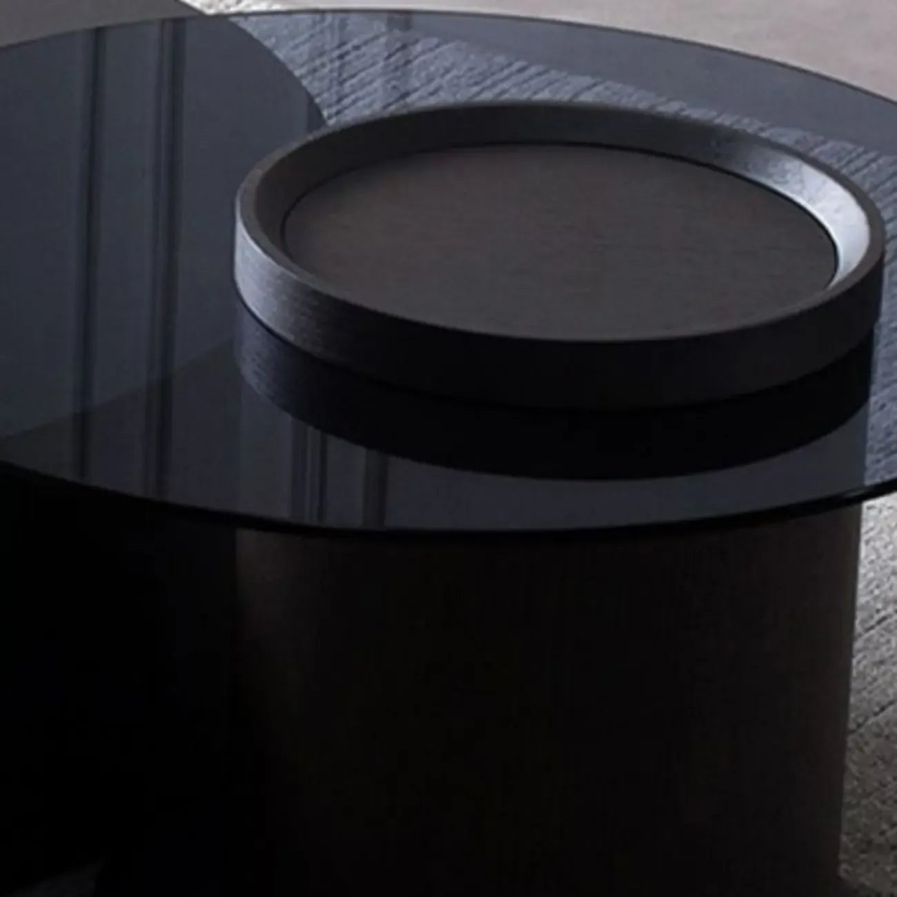 Table basse gigogne moderne noire à plateau rond avec rangement