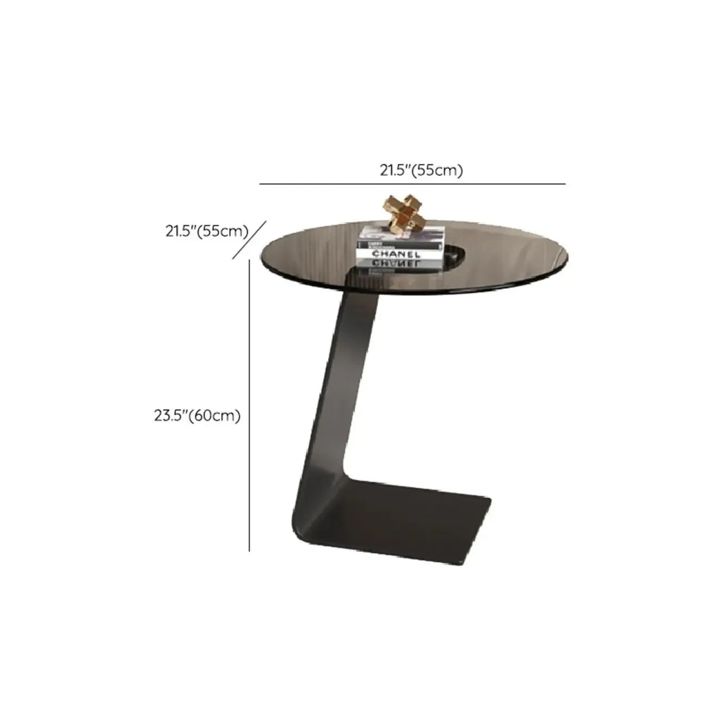 Table d'appoint ronde en verre en forme de C pour salon