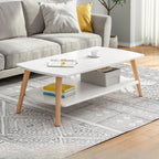Tavolino da Caffè in Legno Scandinavo a 2 Livelli con Design Salvaspazio