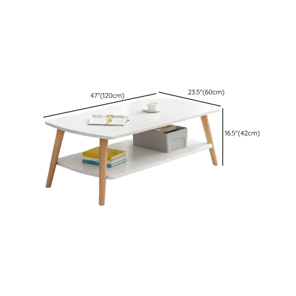 Tavolino da Caffè in Legno Scandinavo a 2 Livelli con Design Salvaspazio