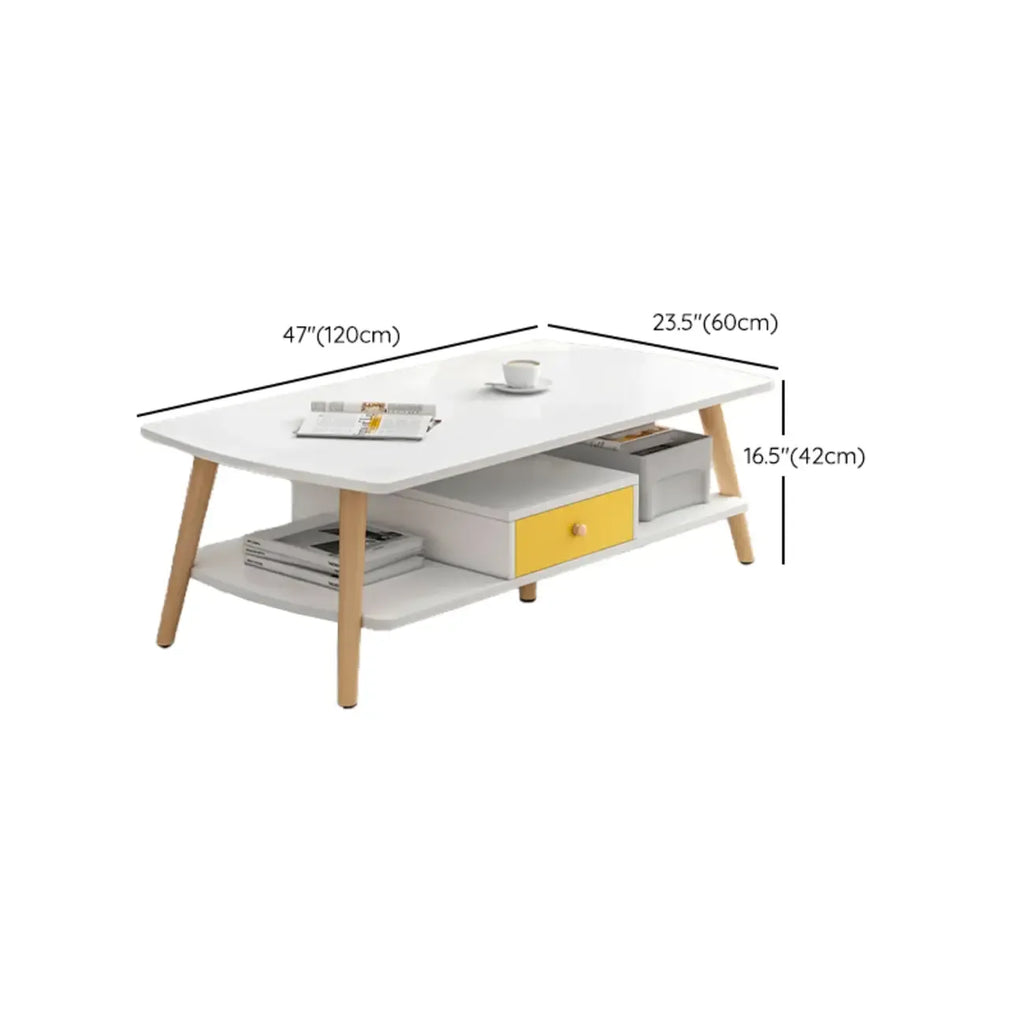 Tavolino da Caffè in Legno Scandinavo a 2 Livelli con Design Salvaspazio