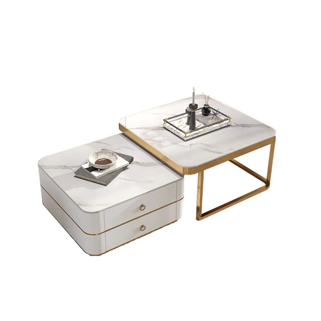 Ensemble de 2 tables basses gigognes blanches modernes avec rangement