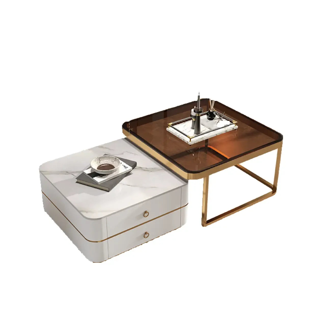 Ensemble de 2 tables basses gigognes blanches modernes avec rangement