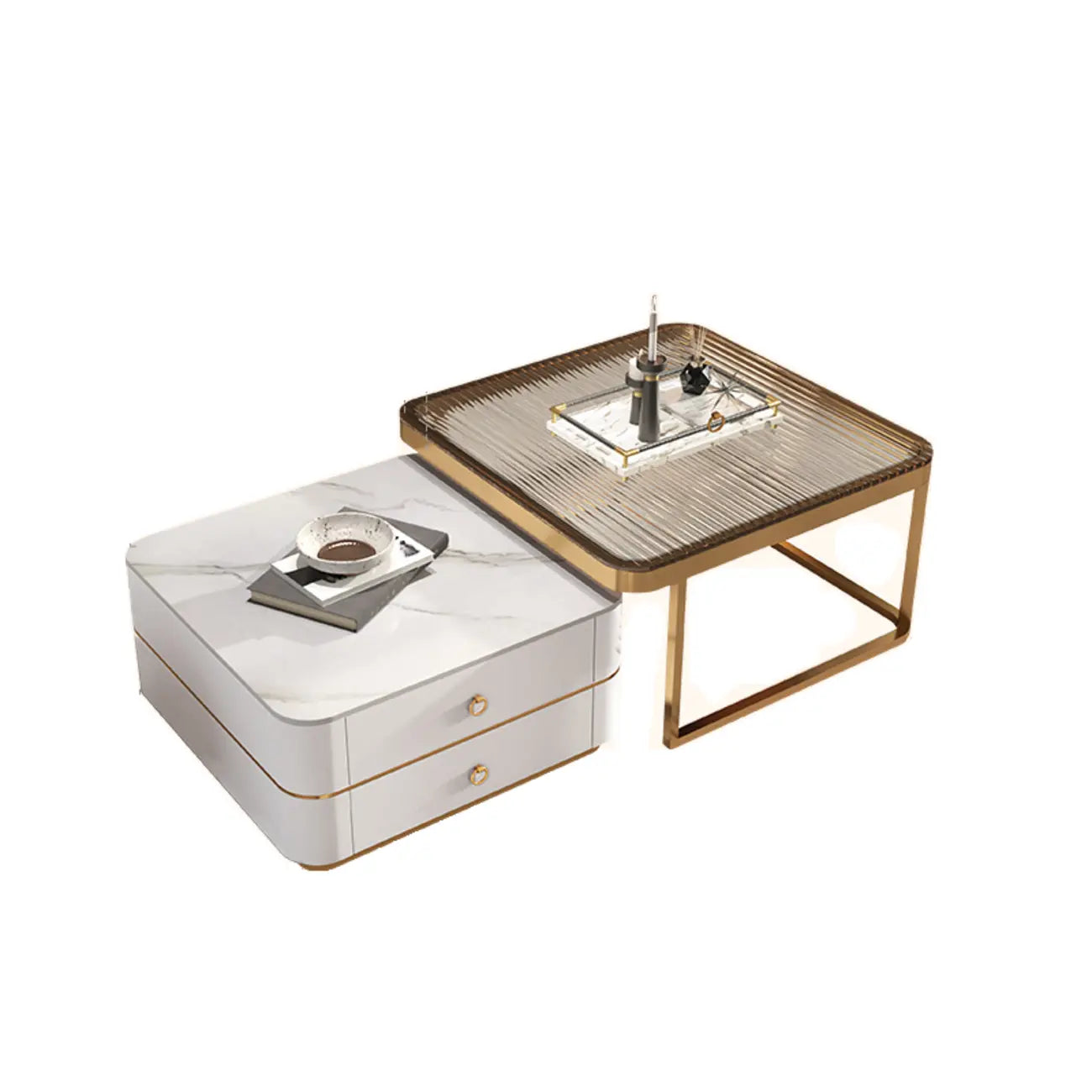 Ensemble de 2 tables basses gigognes blanches modernes avec rangement