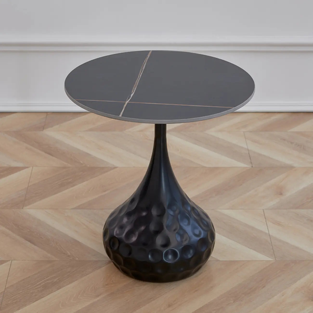 Table d'appoint ronde en marbre avec piédestal en métal pour salon