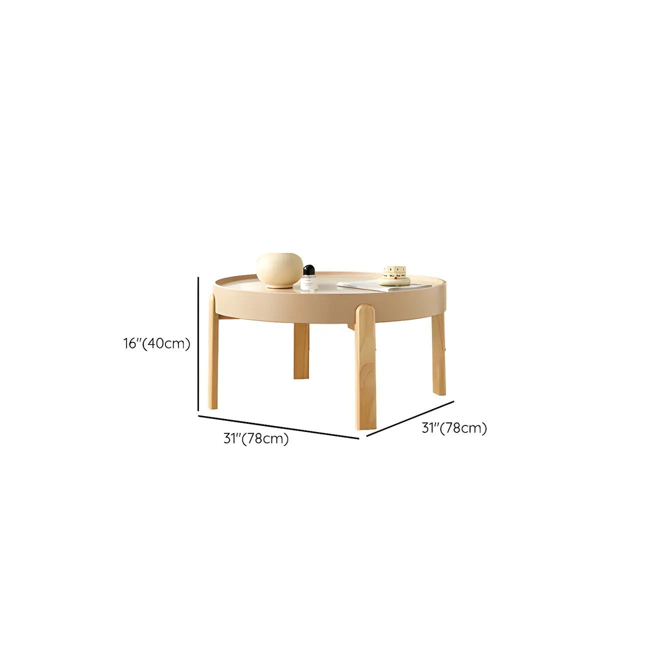 Table basse ronde minimaliste en bois beige avec plateau