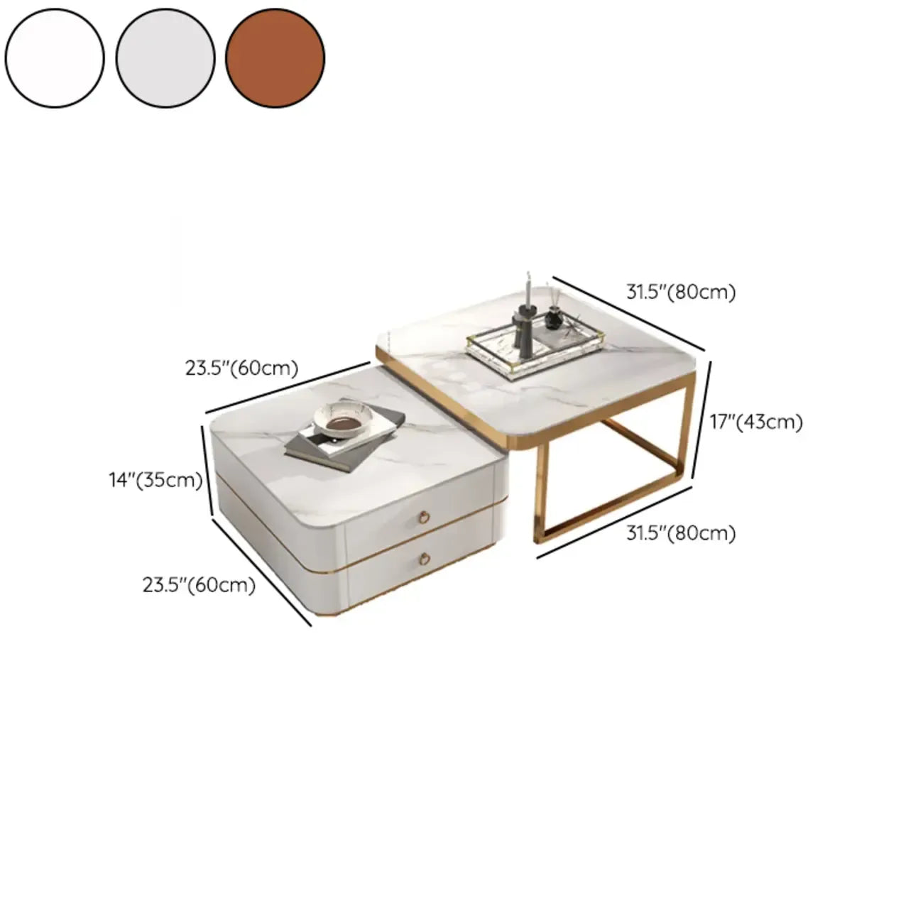 Ensemble de 2 tables basses gigognes blanches modernes avec rangement